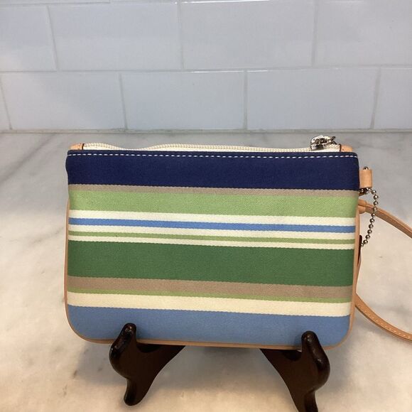 Coach Wristlet Bag Purse  Y2K Blue and Green Striped Clutch Wallet Pouch - Picture 2 of 13